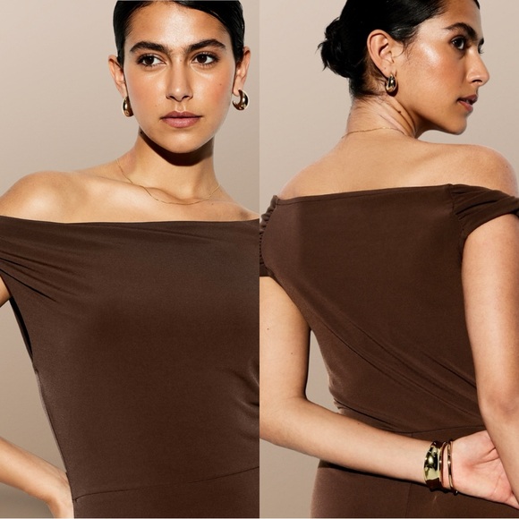 NWTS💓THE OCCASION M💓ELITE OLD NAVY LINE LUSTROUS SABLE ONE SHOULDER MIDI DRESS - Picture 9 of 16